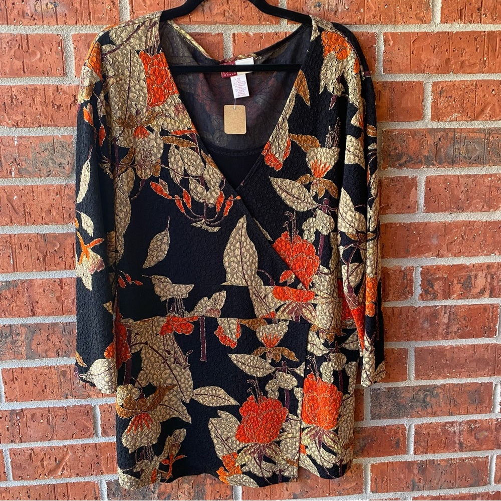 JM Collection Black and Orange Floral Blouse